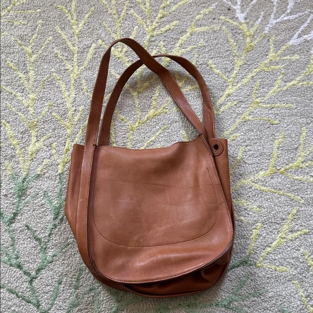 Madewell The Sydney Crossbody Bag caramel leather magnetic closure shoulder bag - Picture 2 of 11